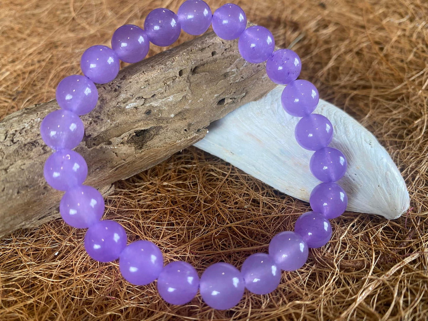 Purple Chalcedony Crystal Bead Bracelet