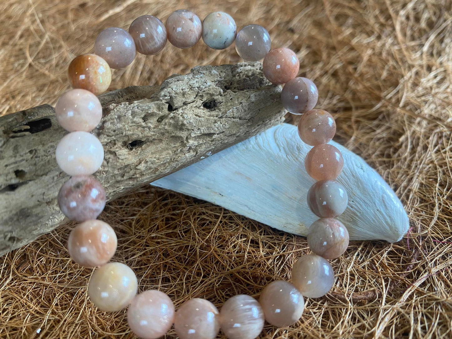 Peach Moonstone Crystal Bead Bracelet