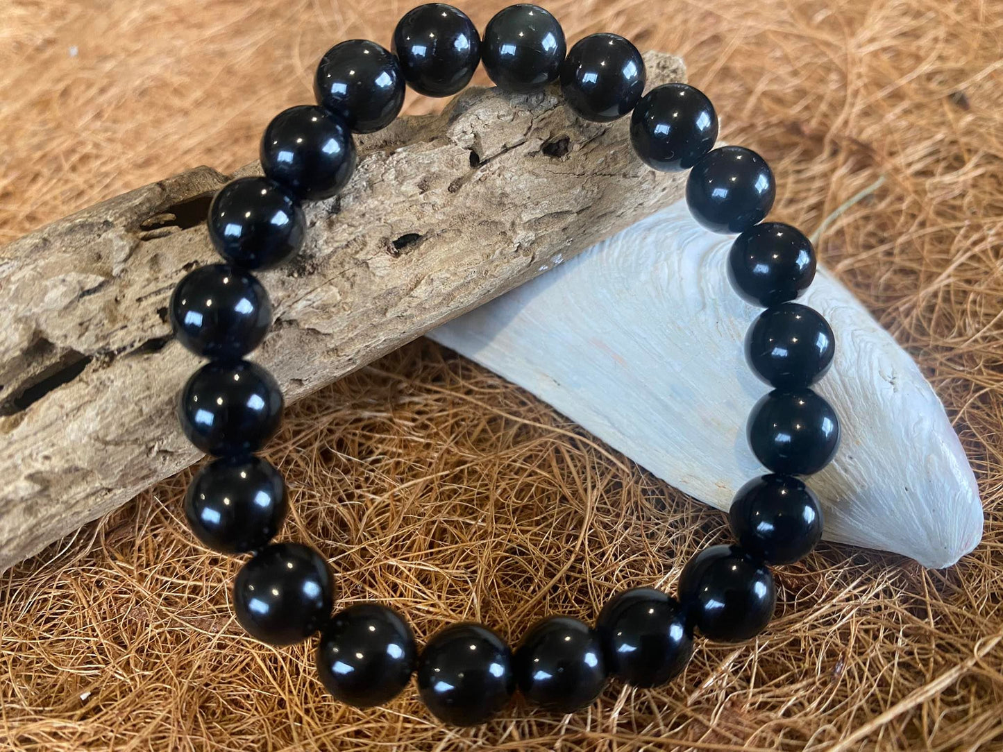 Black Obsidian Crystal Bead Bracelet