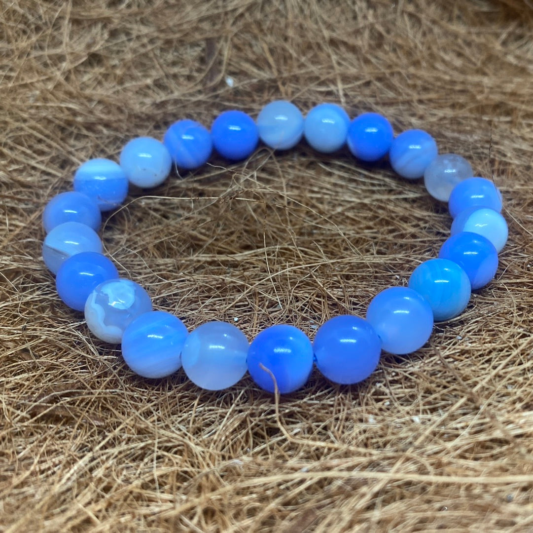 Blue Lace Agate Crystal Bead Bracelet